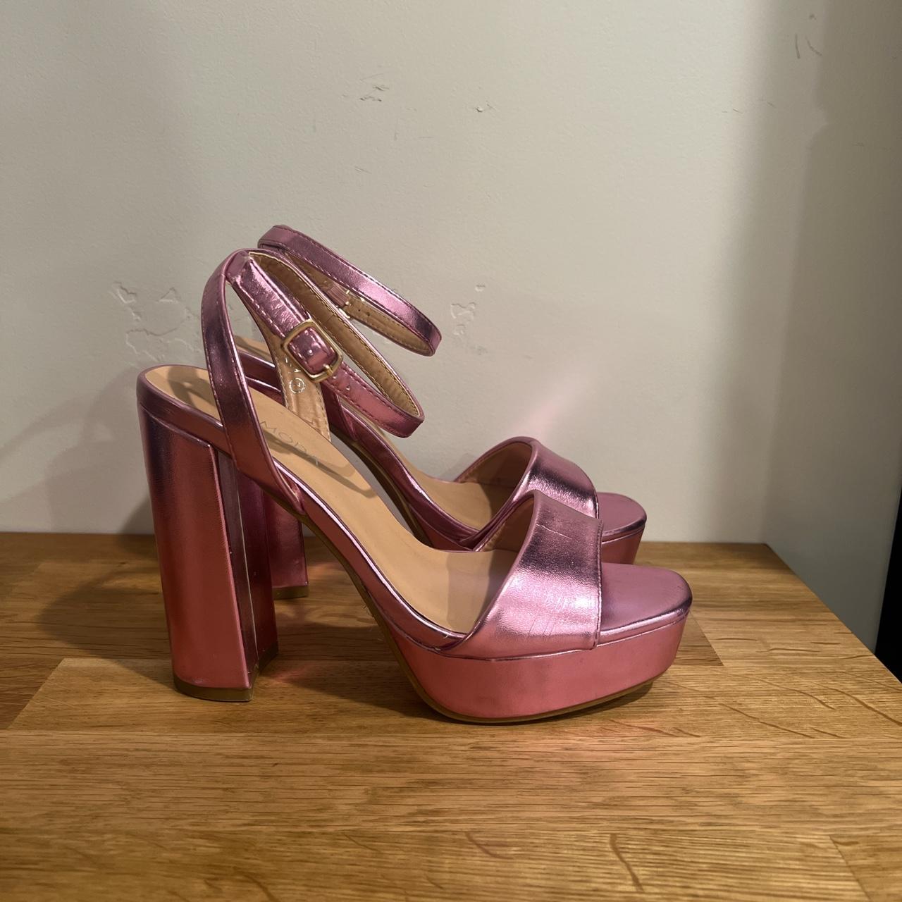pink fuzzy chunky heels