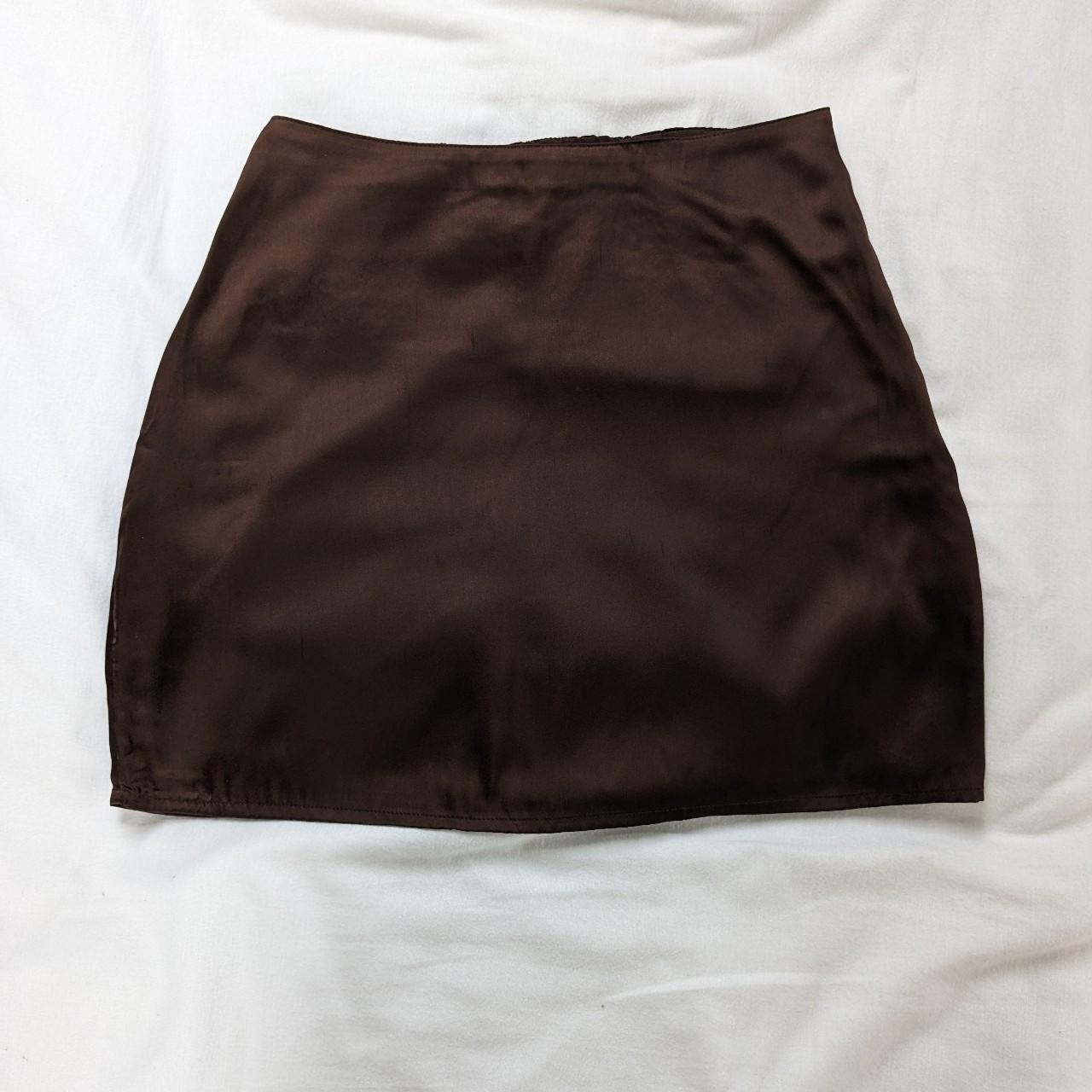 Brown satin hollister mini skirt with zip