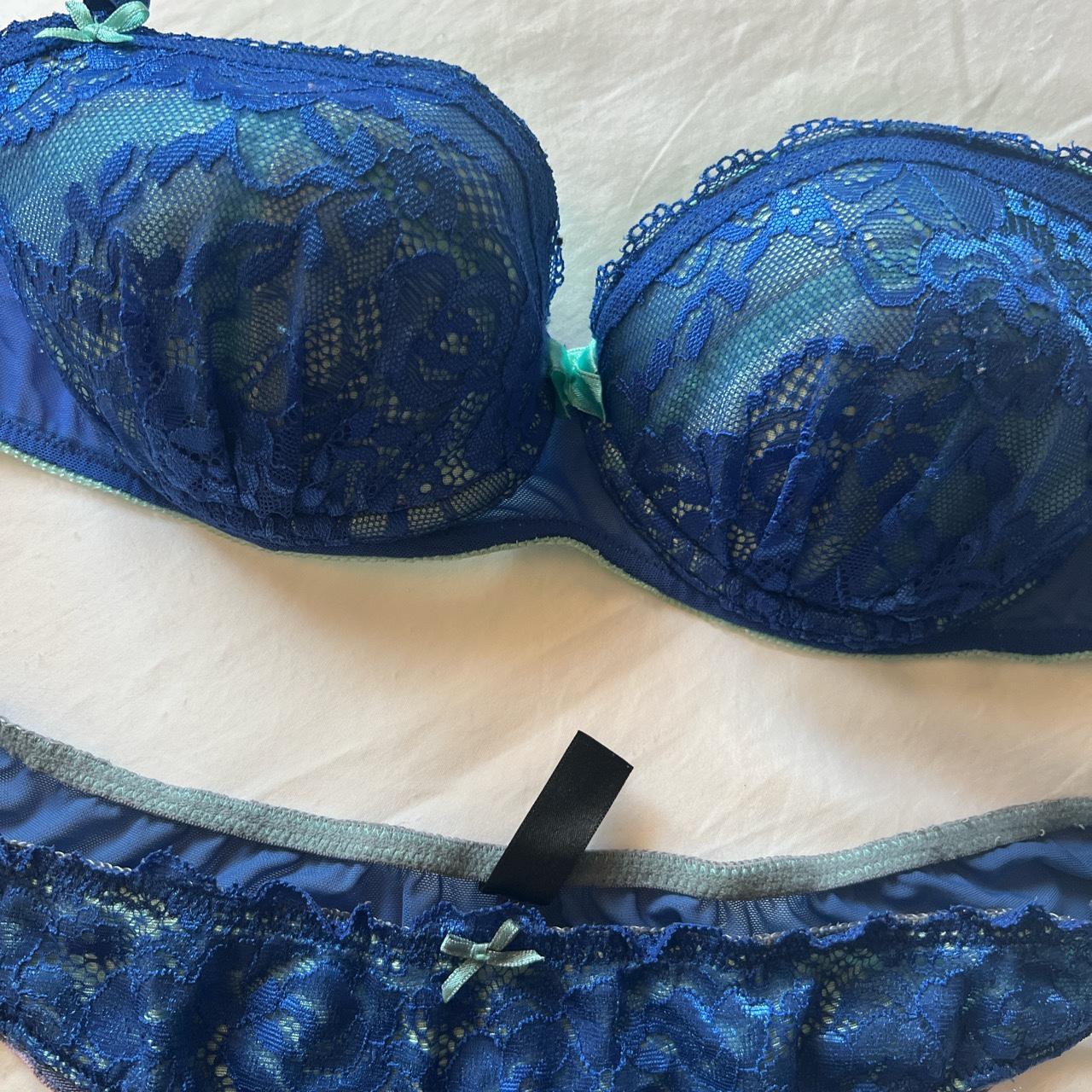 Ann summers blue lace set Bra size 34C pants Uk 10 - Depop