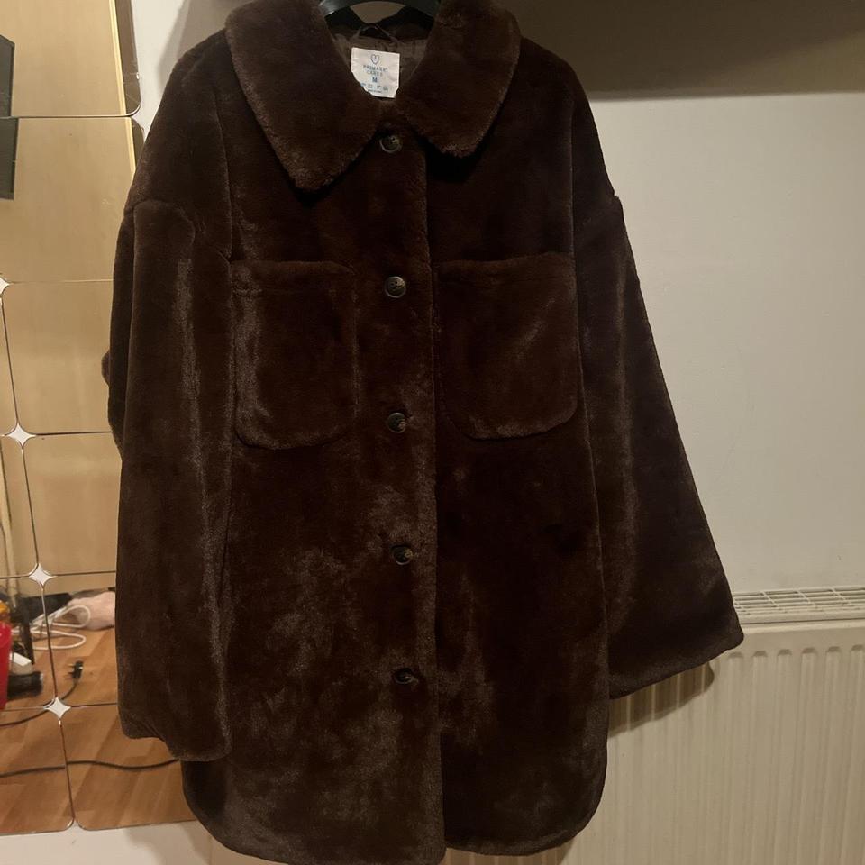 Penneys faux fur chocolate brown teddy coat. Buttons Depop