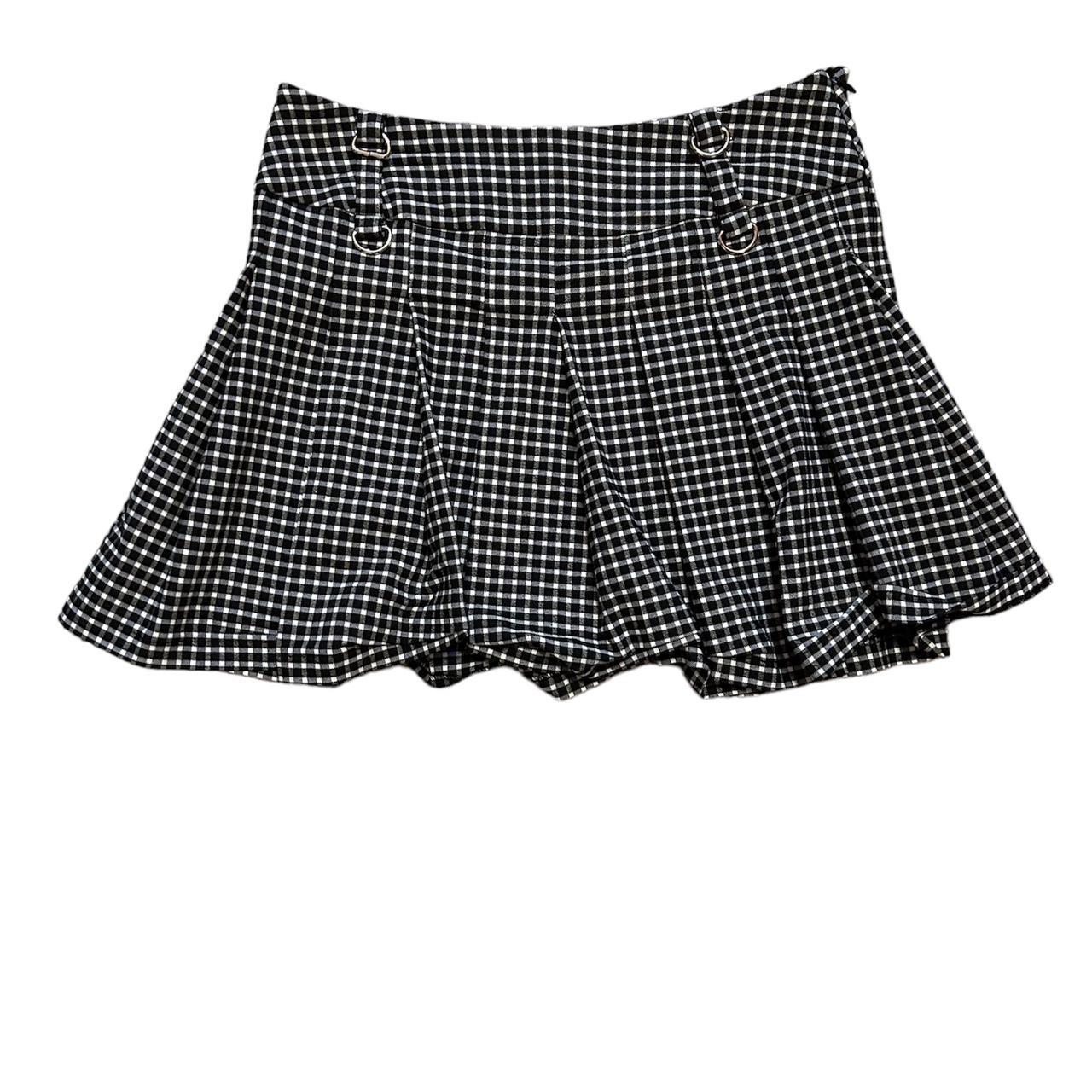 black and white plaid pleated mini skirt - Depop