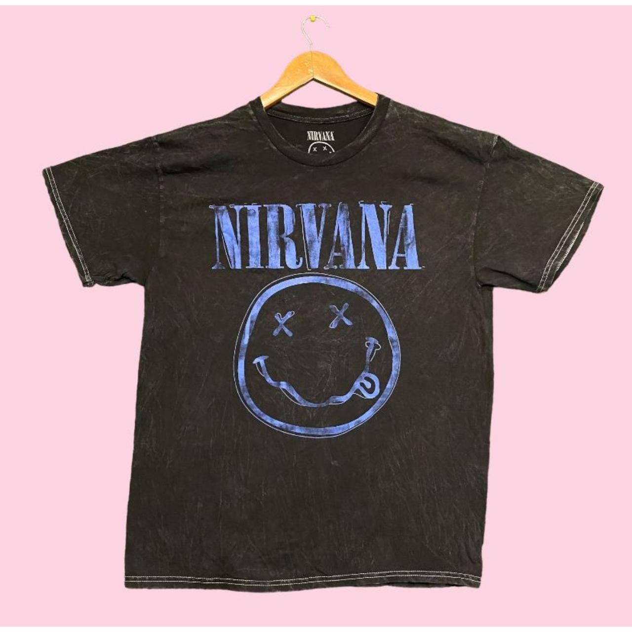 Nirvana Nevermind Smiley Acid Wash Grunge Tee L... - Depop