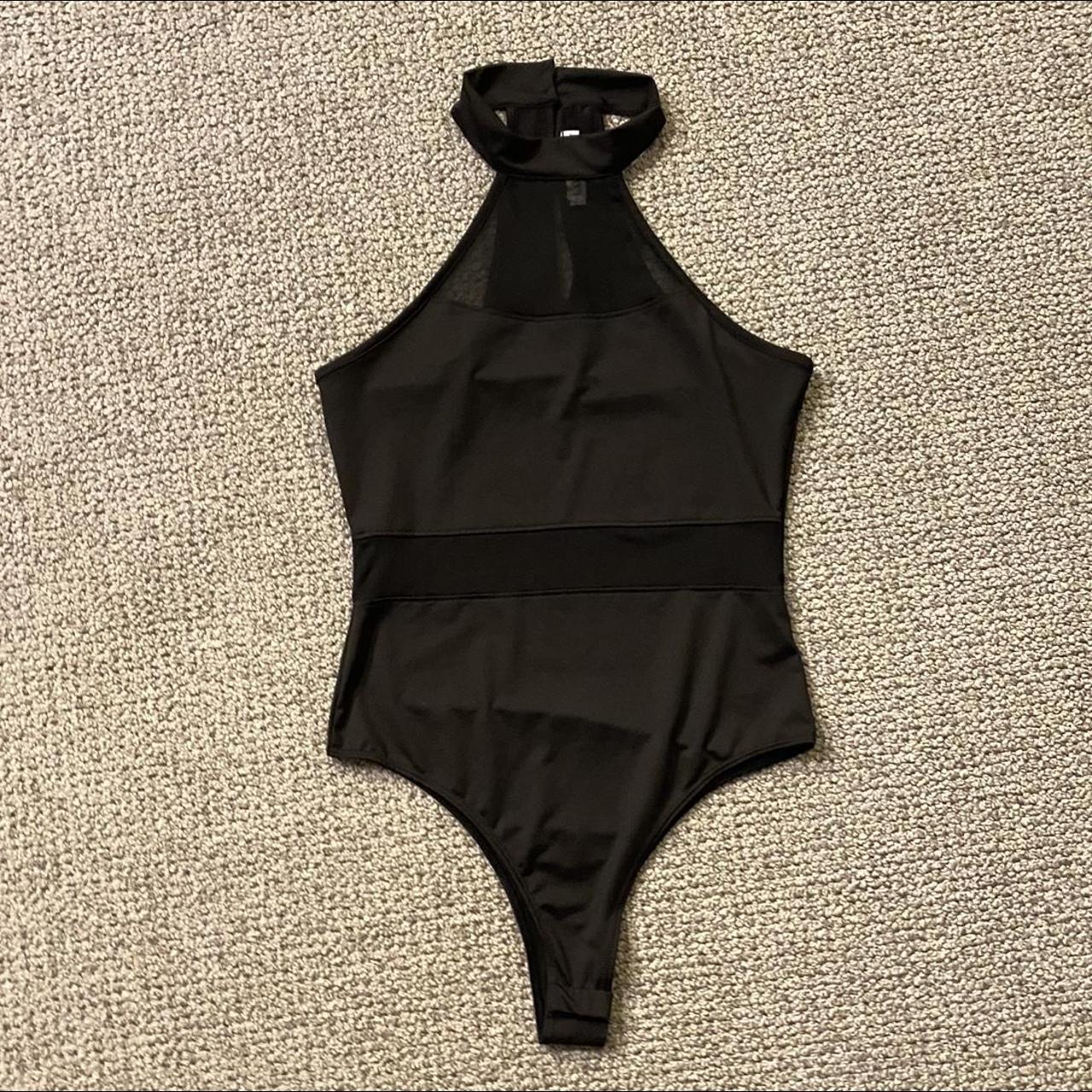 black body suit -form fitting -clasp at the... - Depop