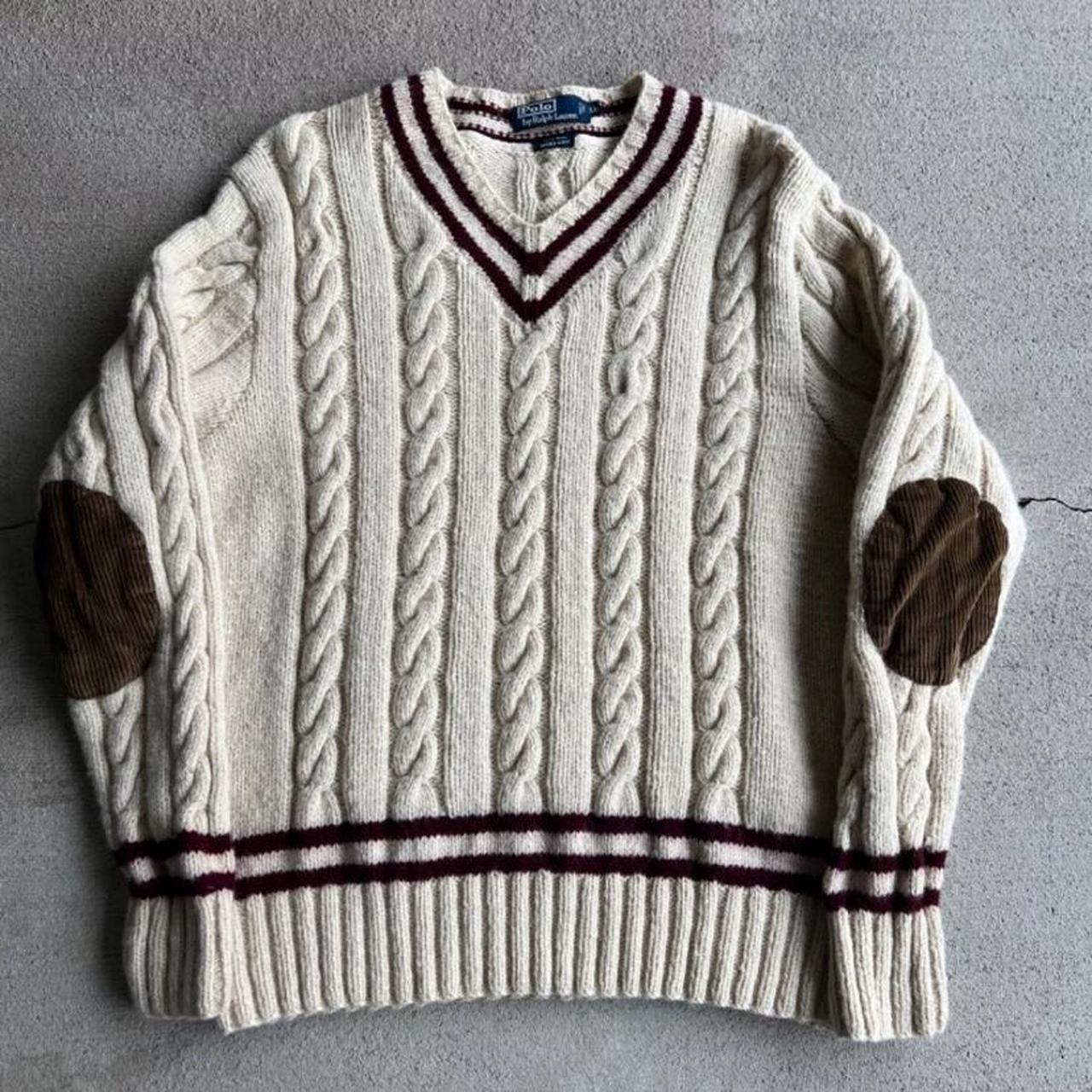 Vintage Polo 2024 Ralph Lauren cable knitted v neck Sweater