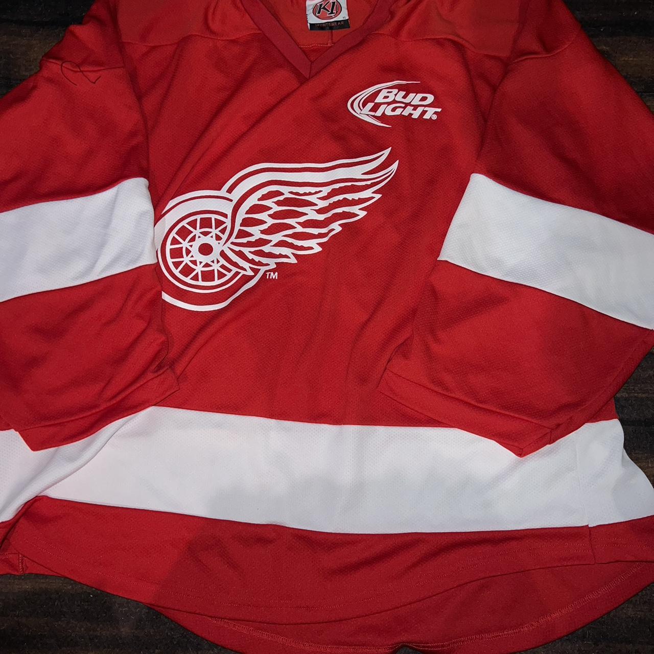 Bud Light NHL Detroit Red Wings Red Hockey Jersey... Depop