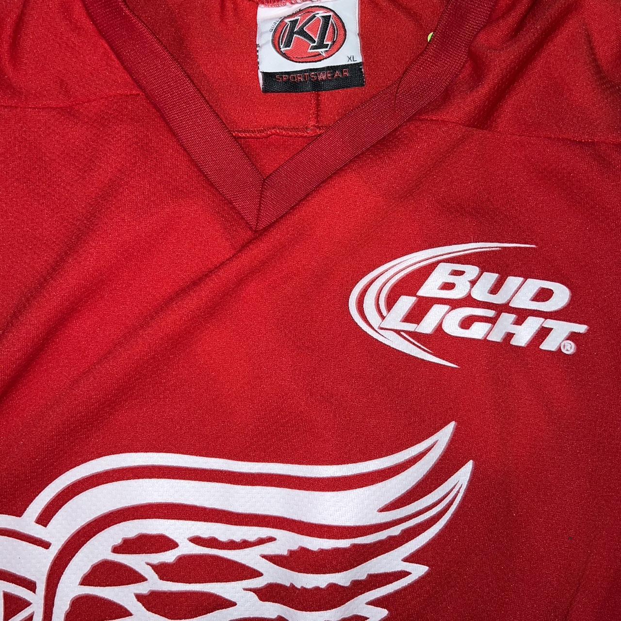 Bud Light NHL Detroit Red Wings Red Hockey Jersey... Depop