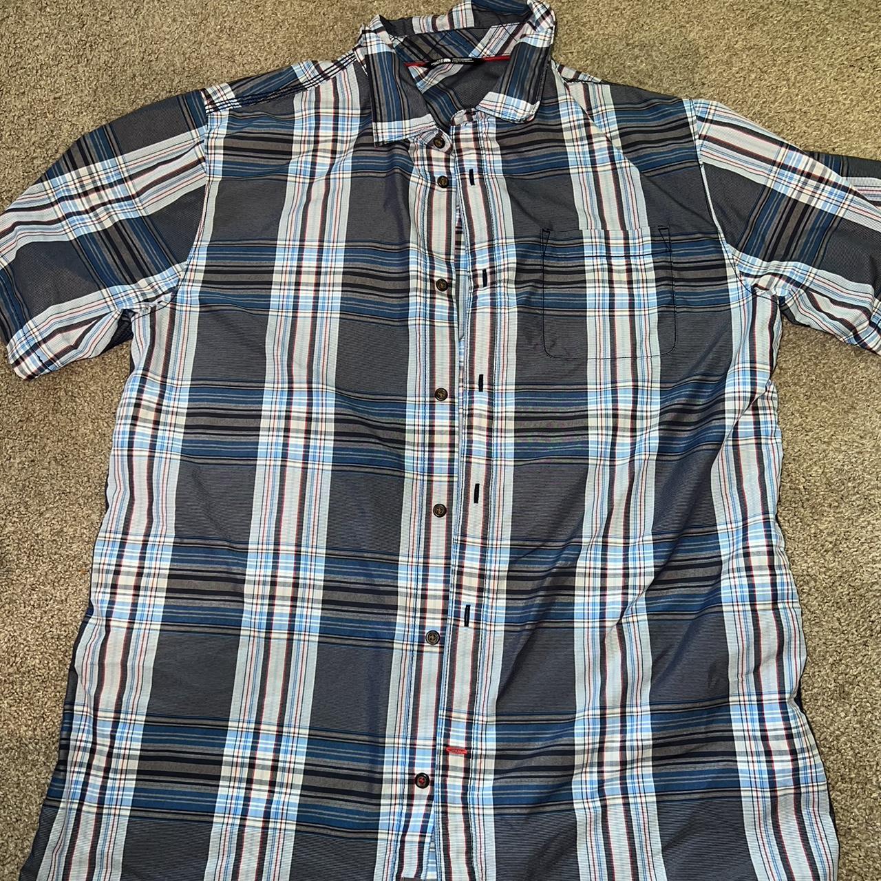 Men’s north face plaid button up short sleeve shirt... - Depop