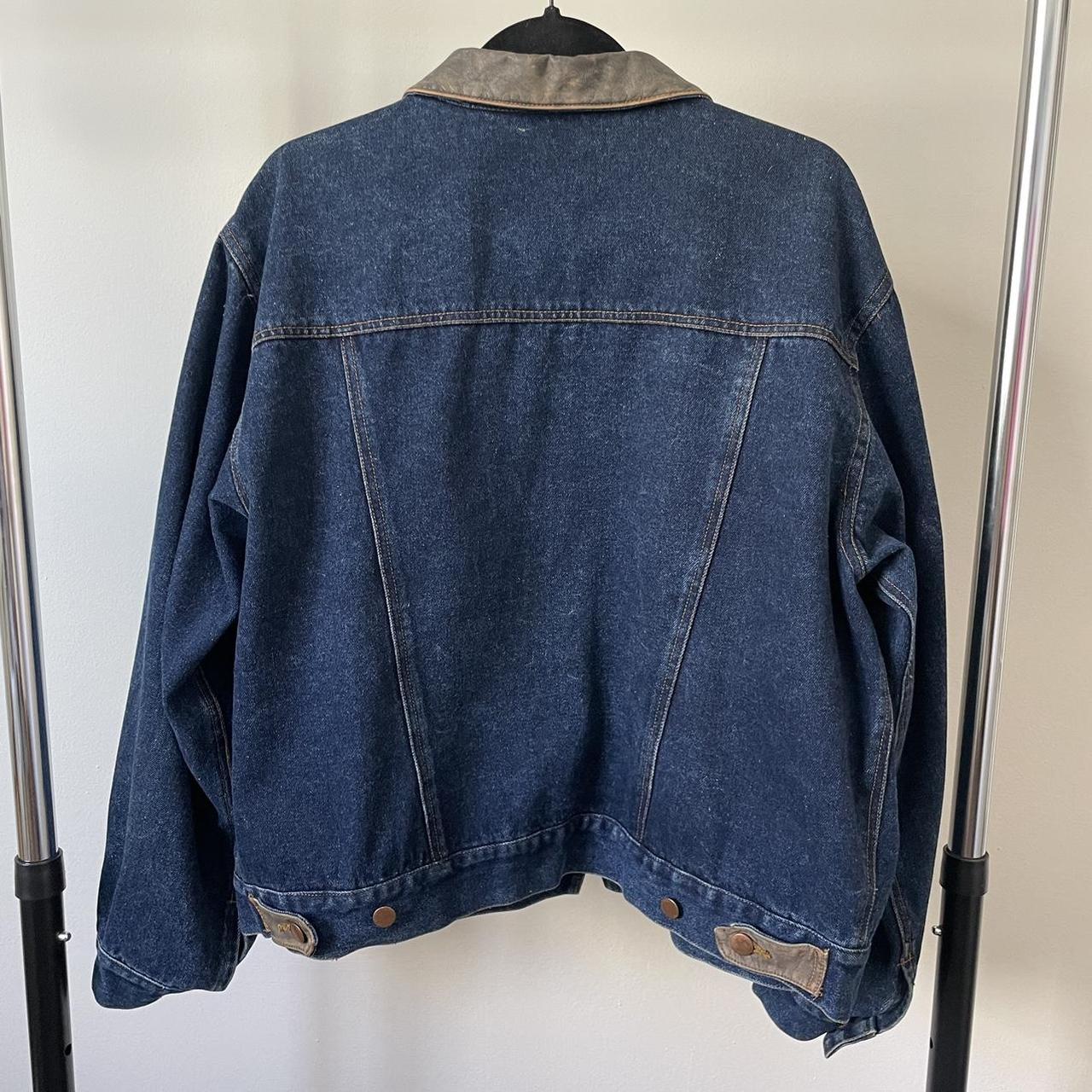 Vintage 80s denim and leather jacket. Size:... - Depop