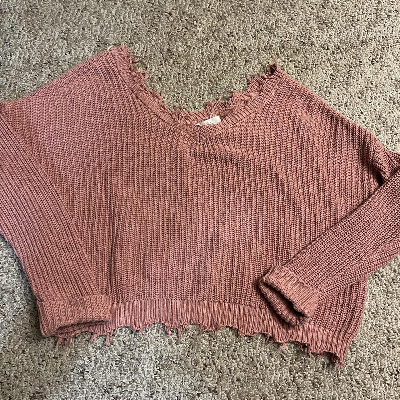 Jessica Simpson cropped pink sweater with frayed... - Depop