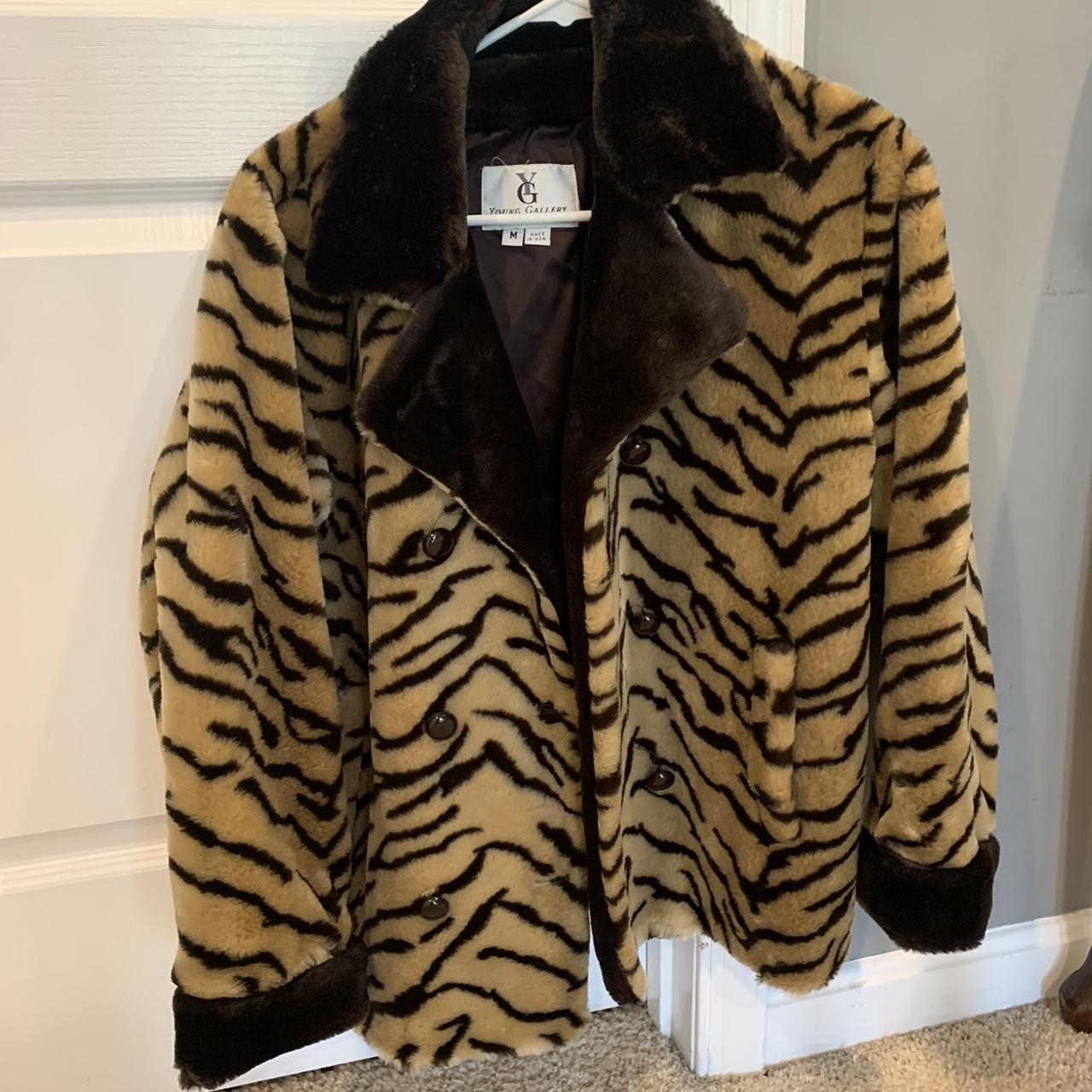 Antique Young Gallery, fake fur tiger striped coat.... - Depop