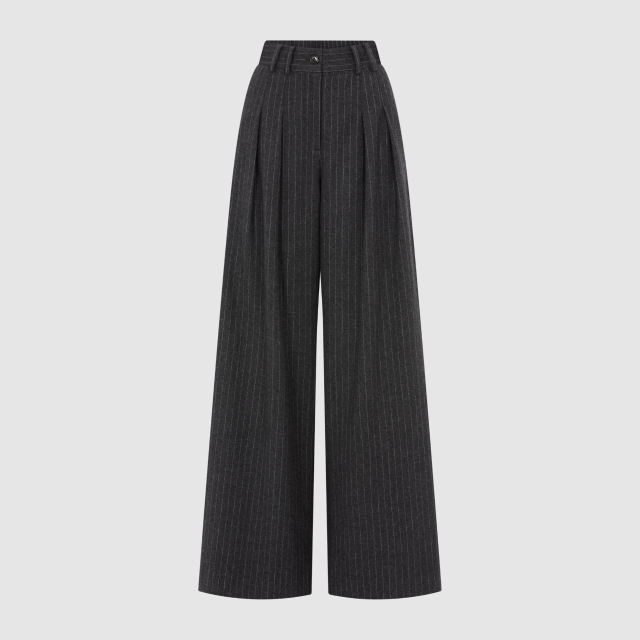 TAILORED PINSTRIPE WIDE LEG TROUSERS - CHARCOAL Our... - Depop