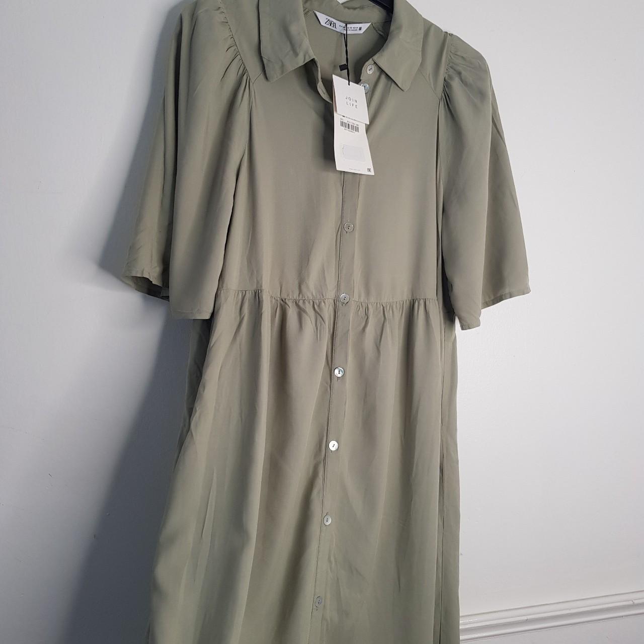 ZARA KHAKI LONG DRESS WITH SIDE POCKETS AND... - Depop