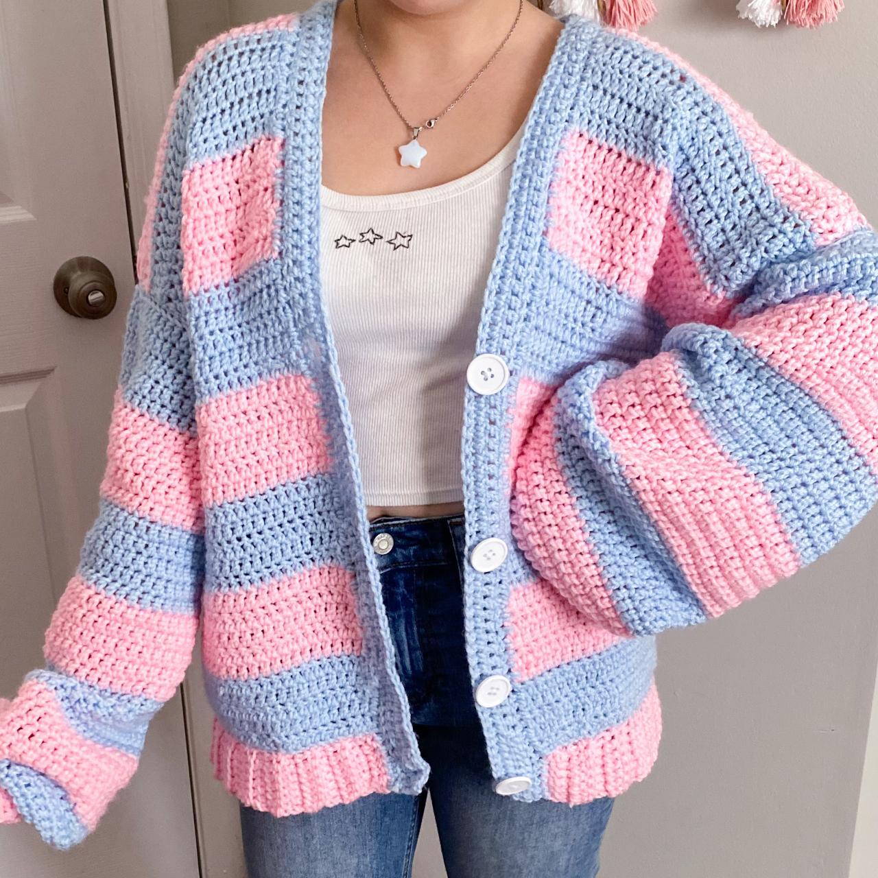 pink and blue crochet cardigan ♡, handmade