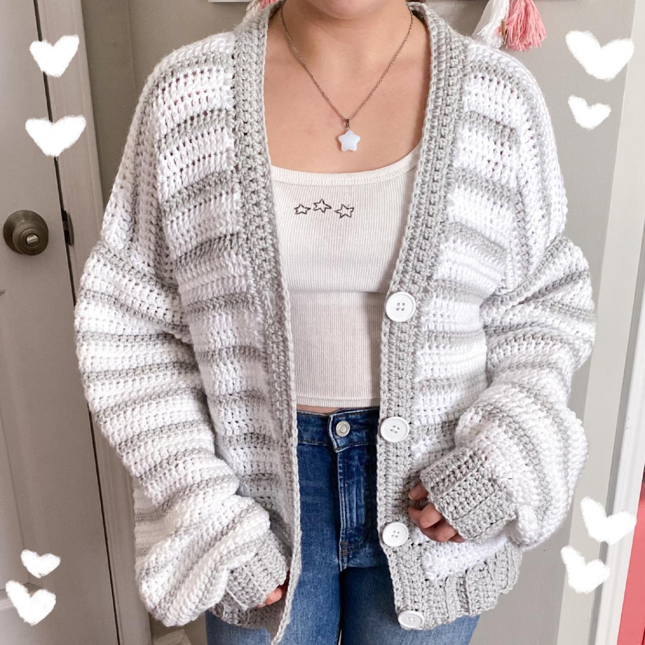 gray and white crochet cardigan ♡, handmade