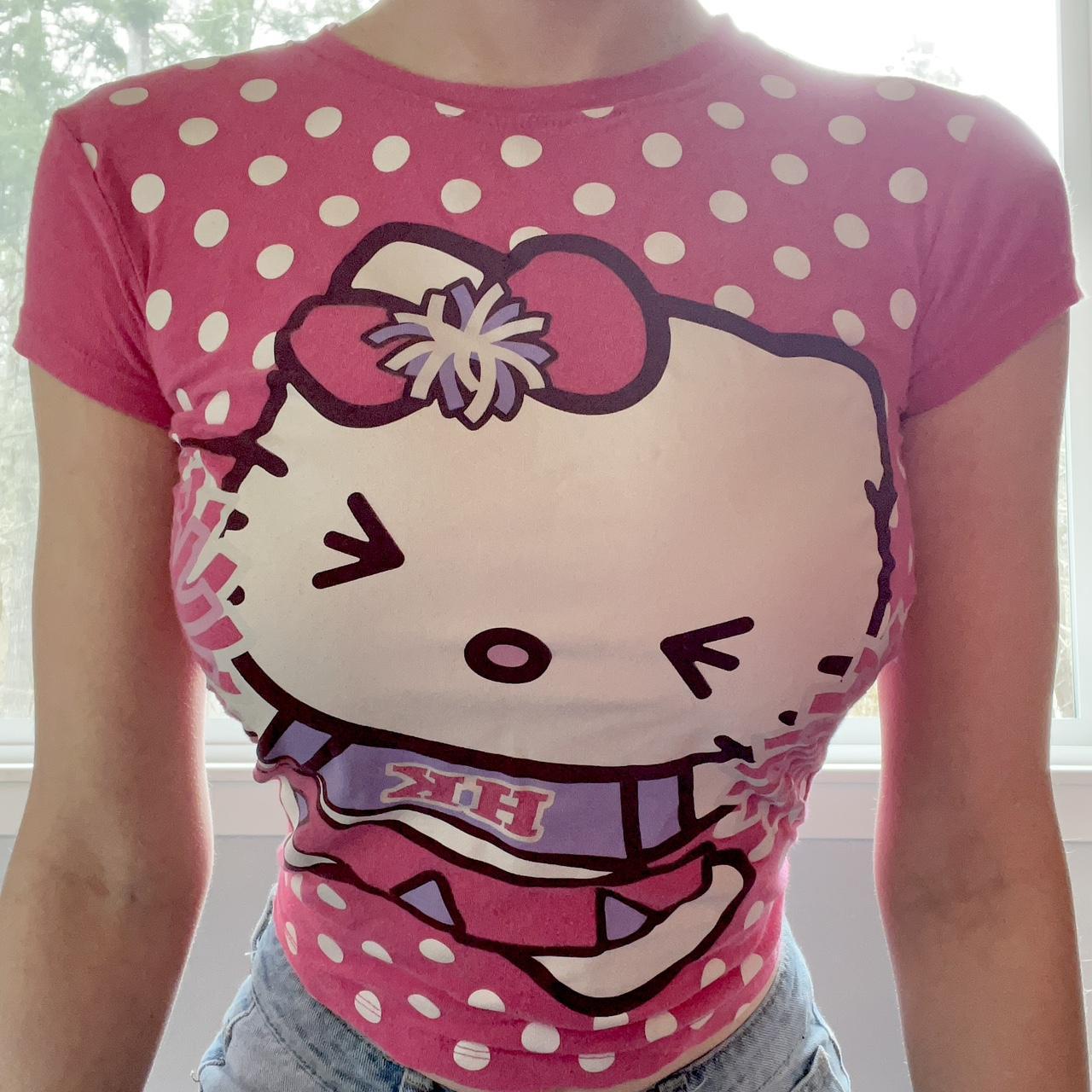 Sanrio Women's Pink and White Crop-top | Depop