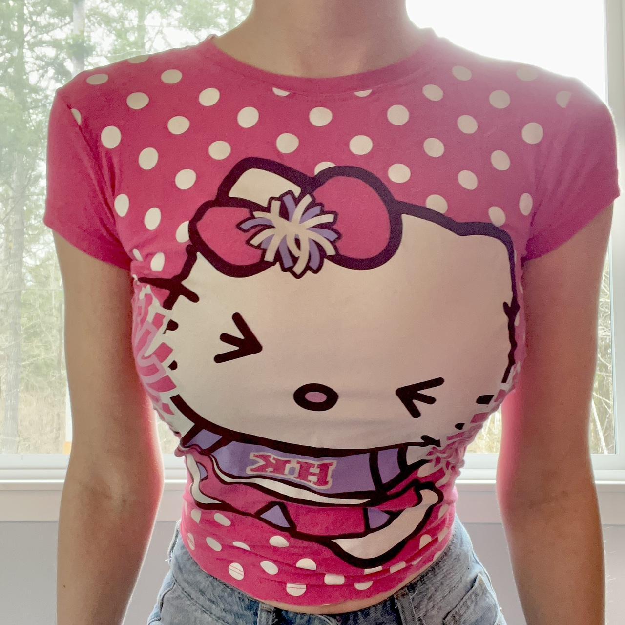 Sanrio Women's Pink and White Crop-top | Depop