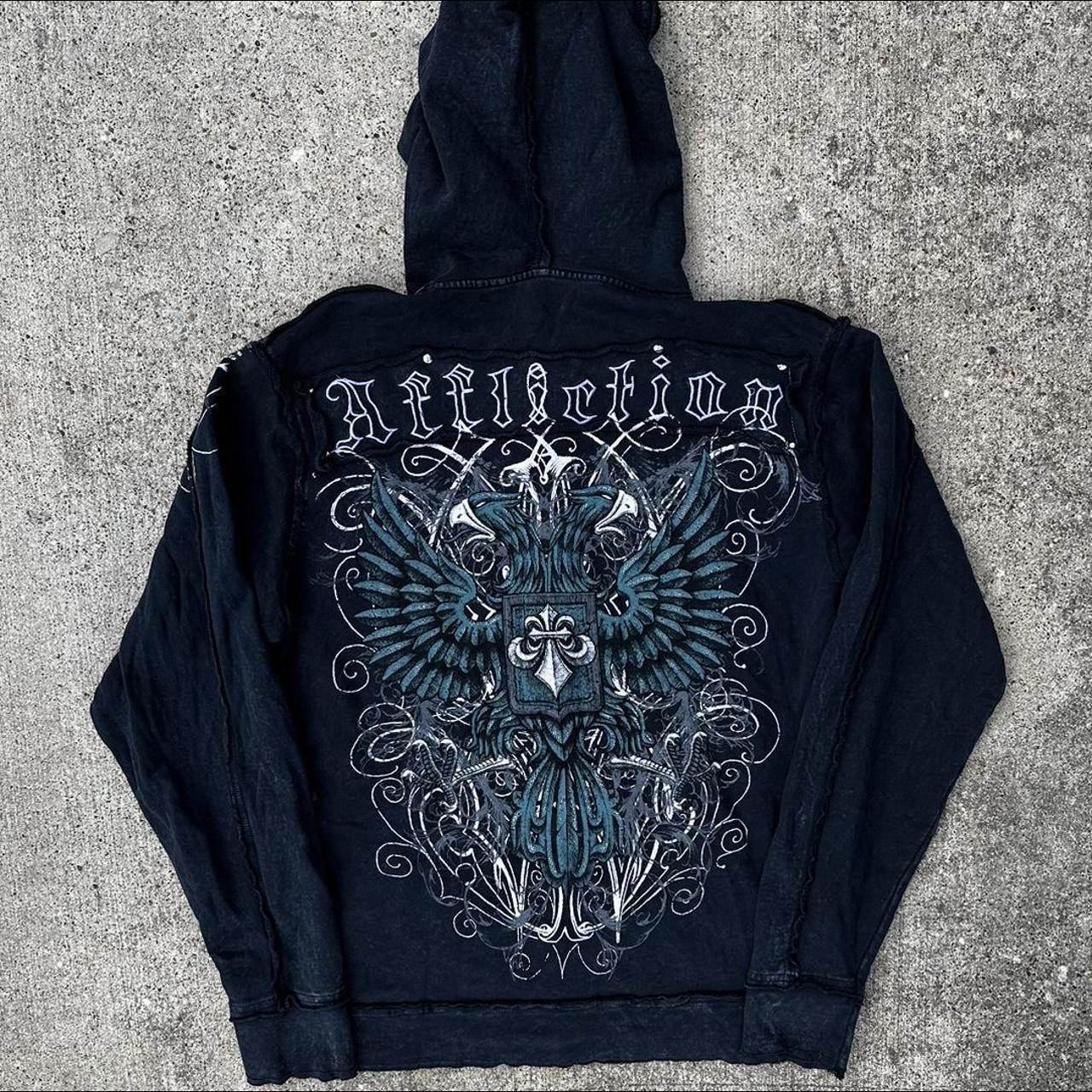 Affliction Men's Black Hoodie | Depop