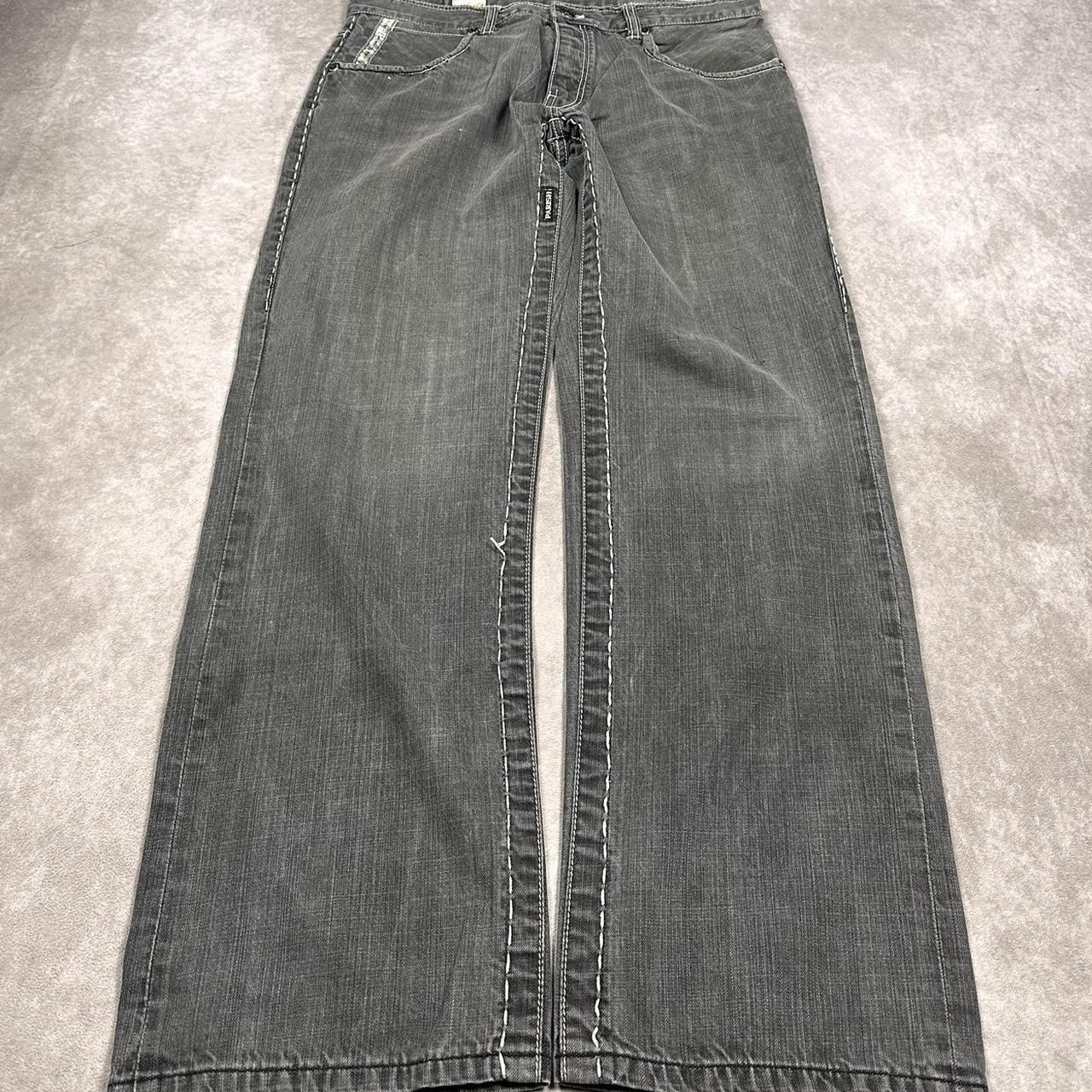 Y2K Baggy Grunge Style Jeans Super Fiya Faded Grey... - Depop