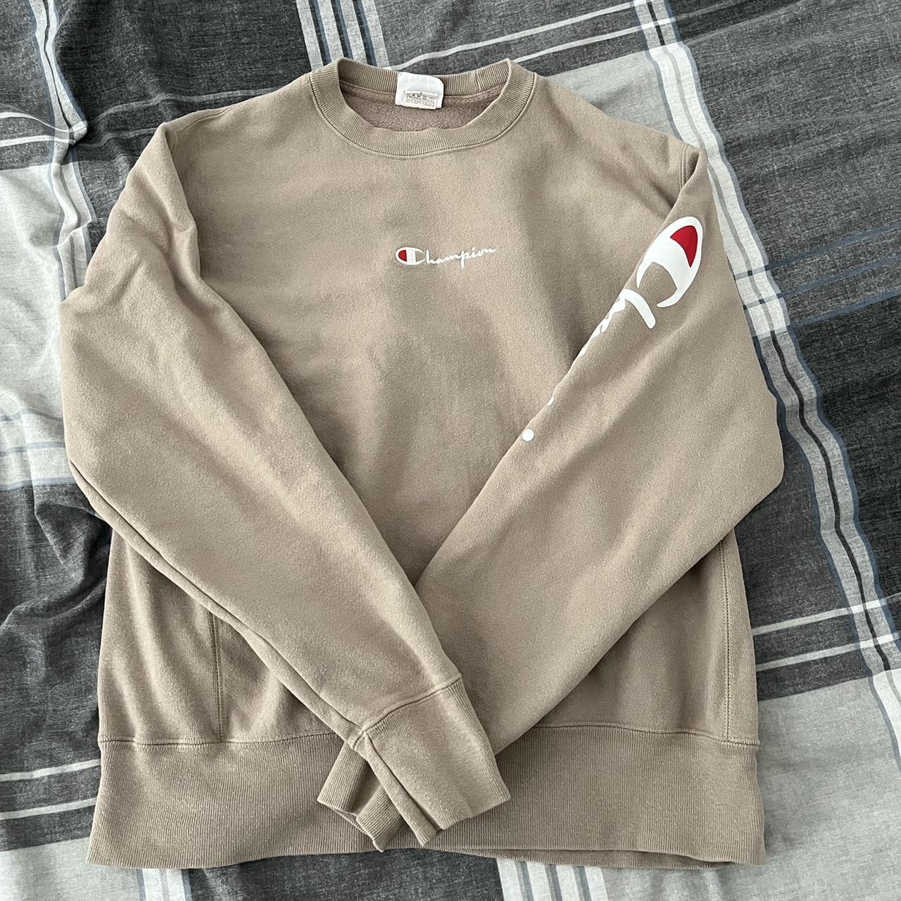 Champion Men's Brown And Cream Sweatshirt | Depop