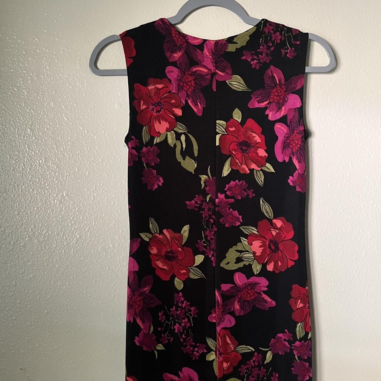 90s slinky and stretchy black floral maxi dress with... - Depop