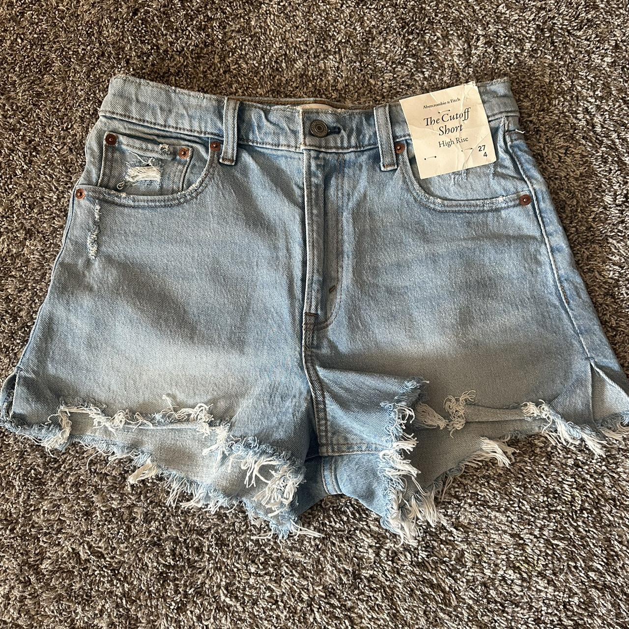 Abercrombie Cut Off High Rise Shorts light wash Depop