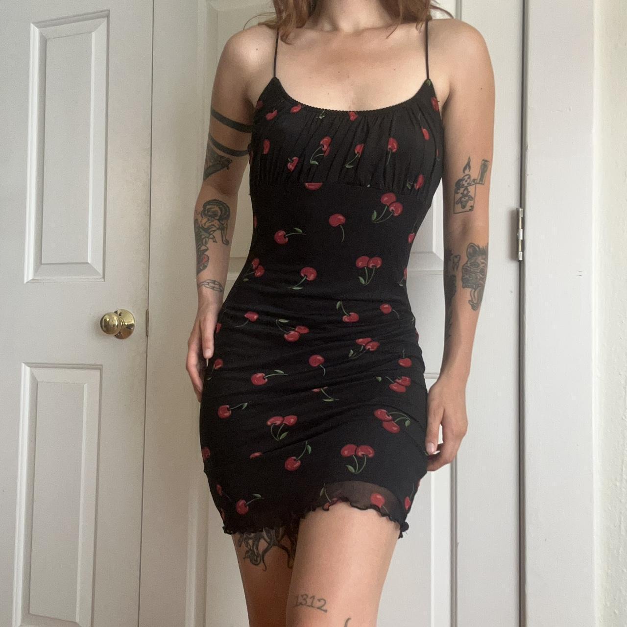 Spaghetti strap sundress All over cherry print with... - Depop