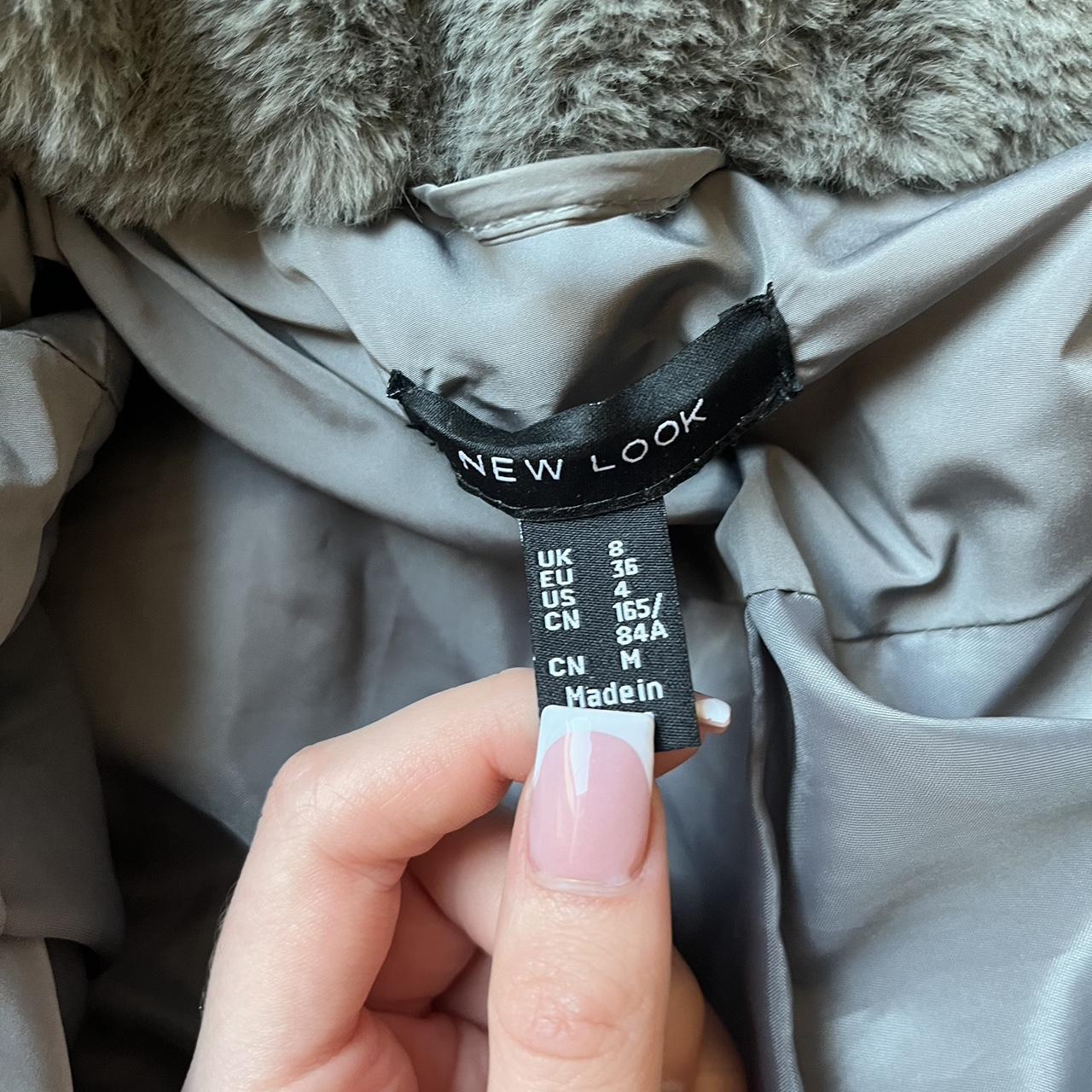 Women’s Grey puffer jacket with belt Faux fur hood... Depop