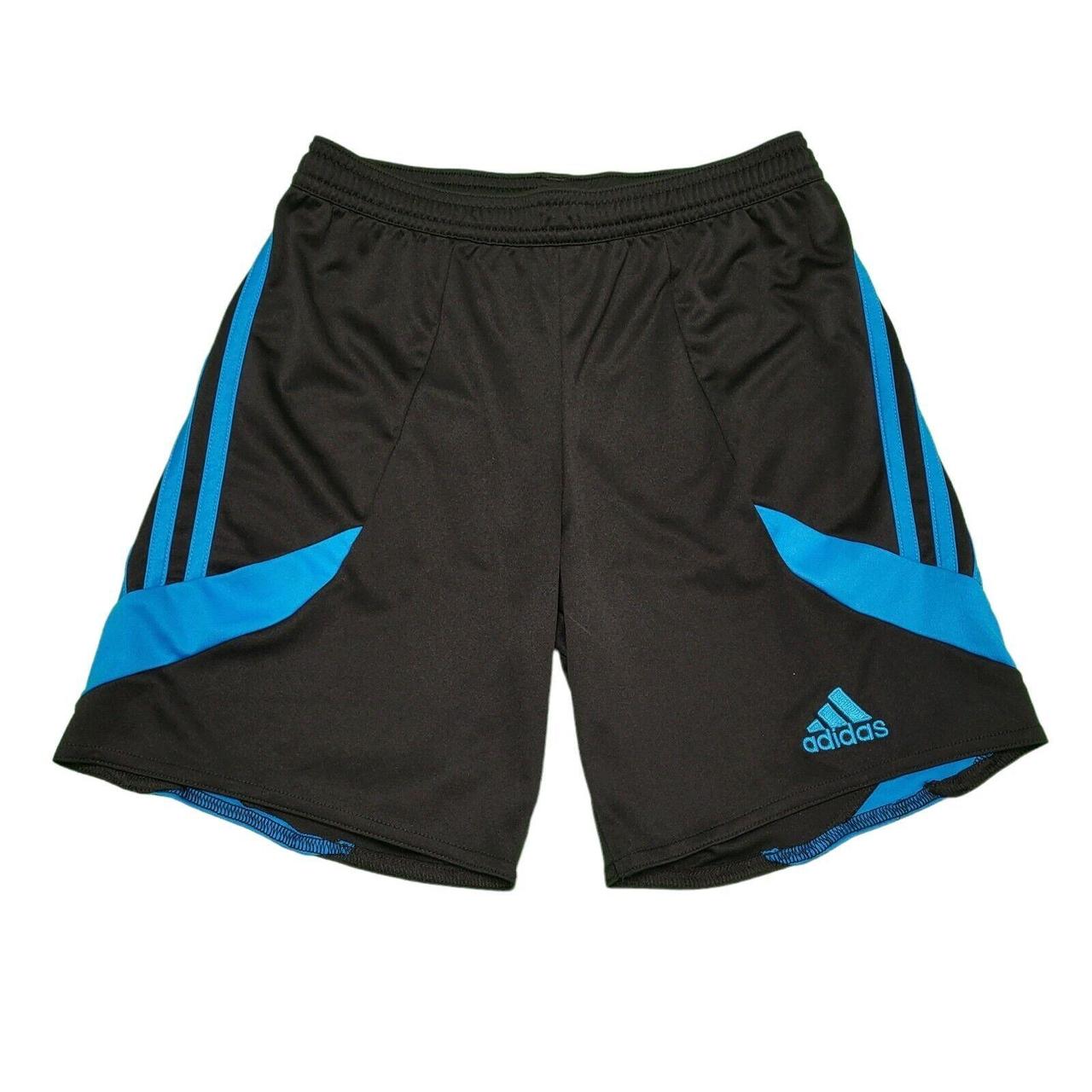 WW416 BOY'S ADIDAS BLACK BLUE DRAWSTRING SHORTS UK... - Depop