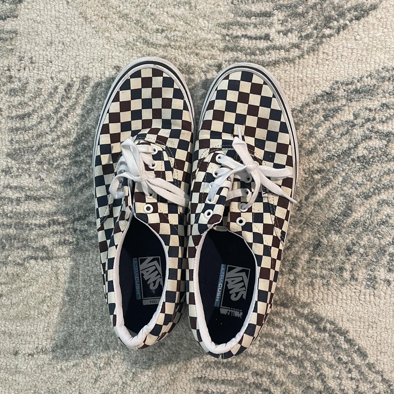 Burgandy store checkered vans