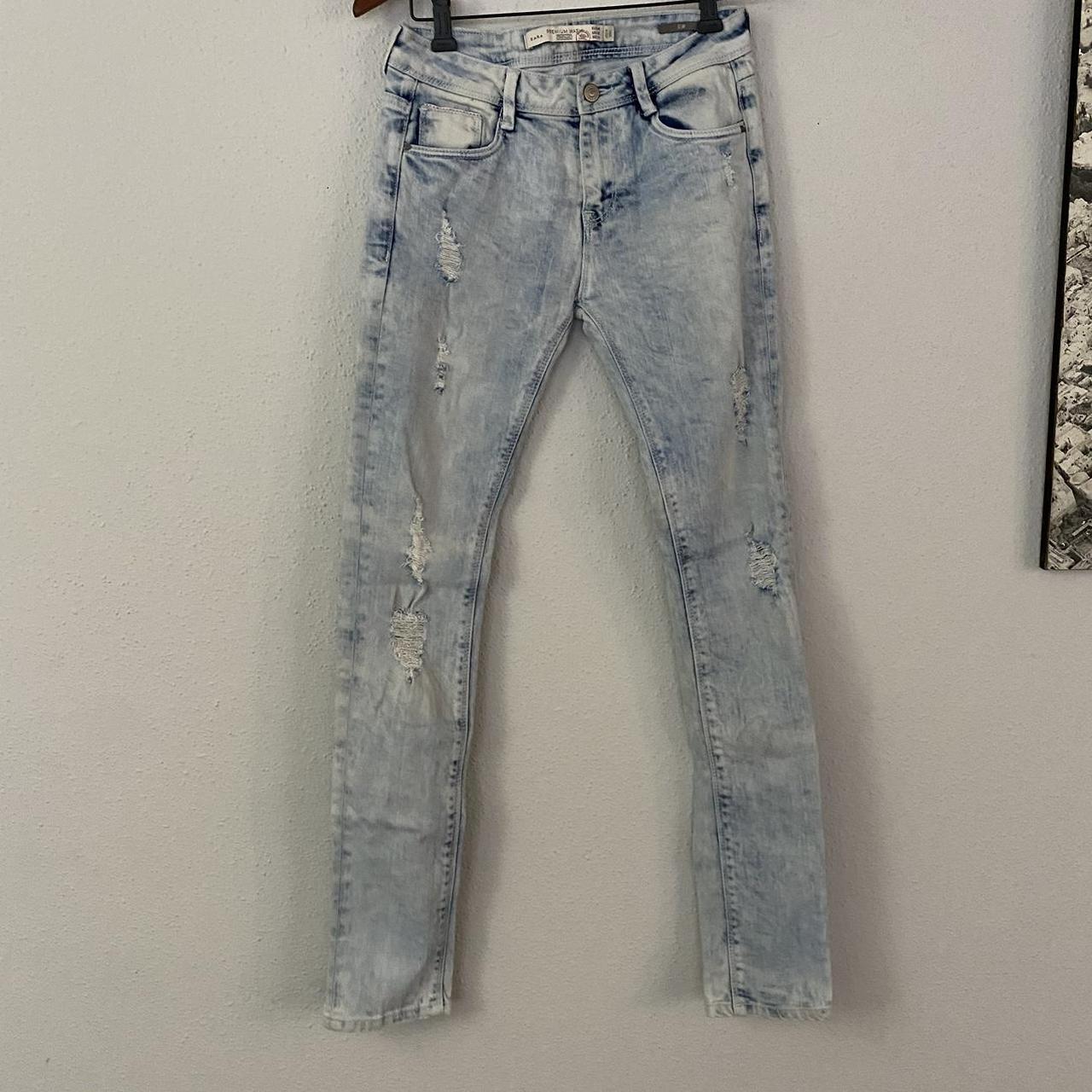 Zara Slim Premium Wash Distressed Jeans -Size... - Depop