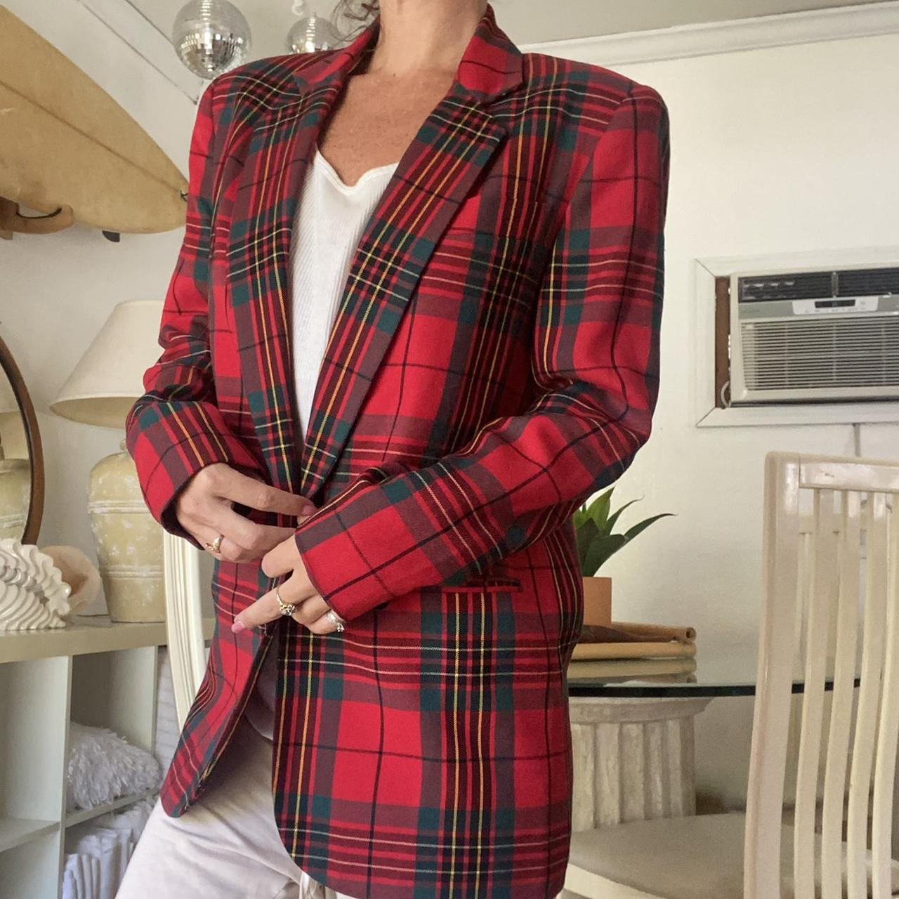 Womens red plaid on sale blazer