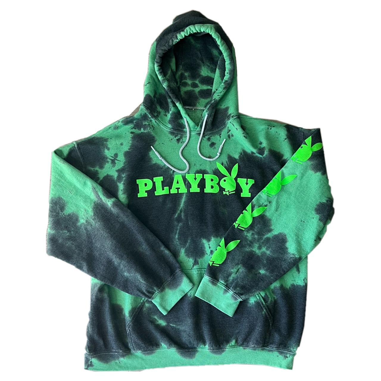 green & black tie dye playboy hoodie only worn a few... Depop