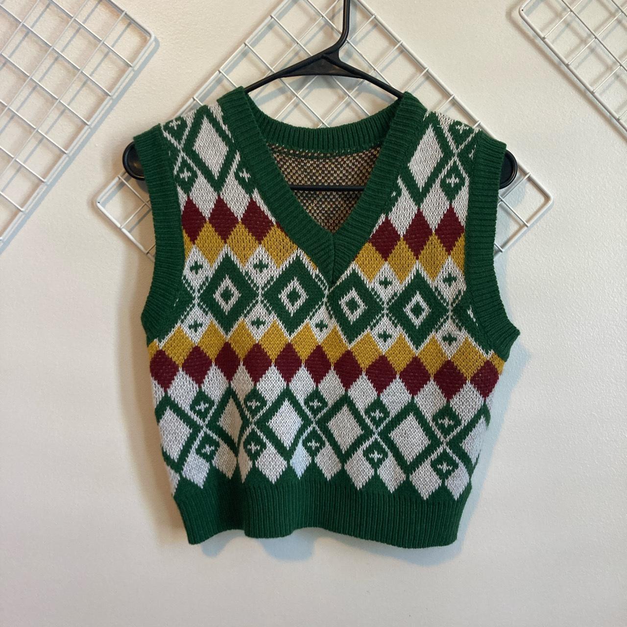 unique diamond knit sweater vest top in green, red,...