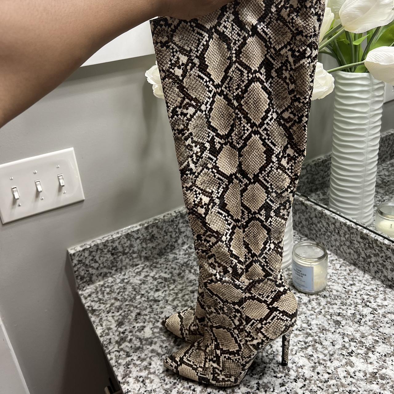 Snakeskin knee high boots. Worn once for a few... - Depop