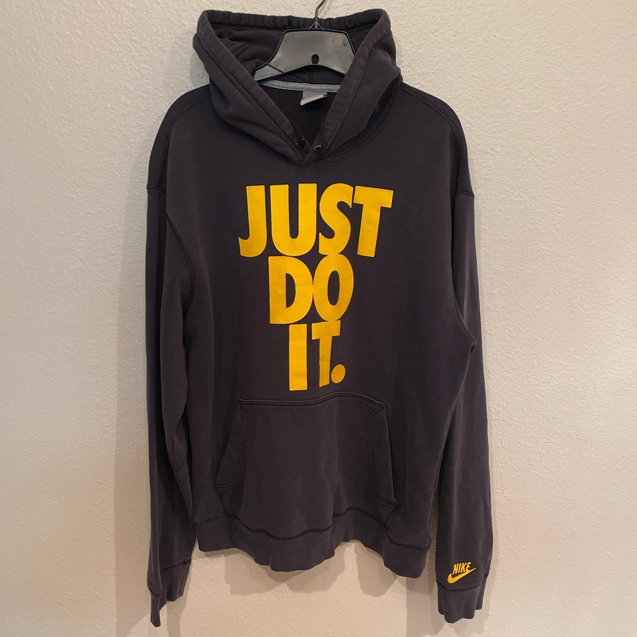 Nike Just Do It Hoodie Sweatshirt Sz L Black Yellow