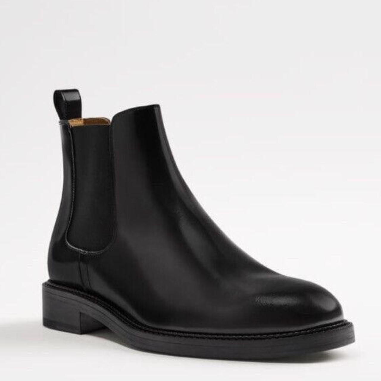 Zara Men’s Black Leather Shiny Ankle Boots Size... Depop