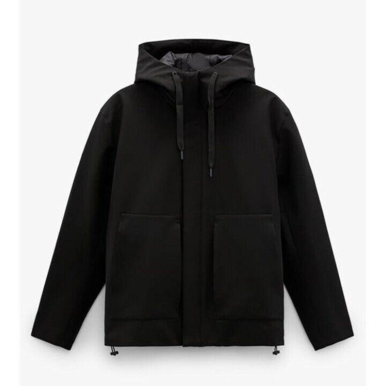 Zara Men's Black Hooded Puffer Jacket Size S. Depop