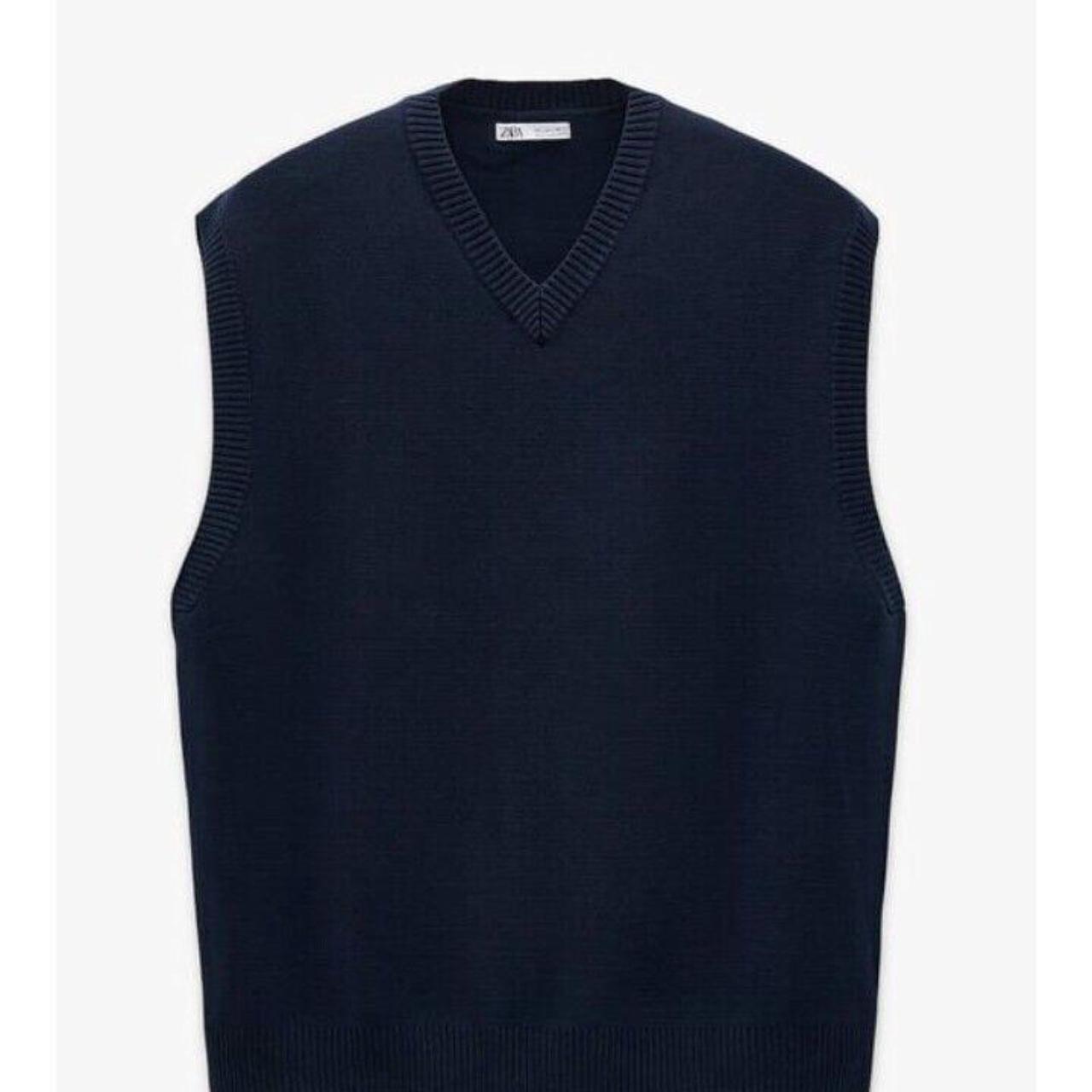 Zara Mens Navy Blue Vneck Knit Vest Size Medium. Depop