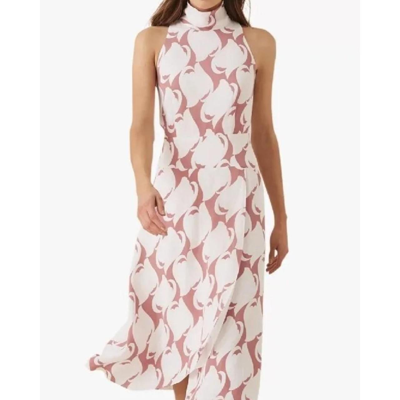 Reiss Doriana High Neck Printed Dress, Pink