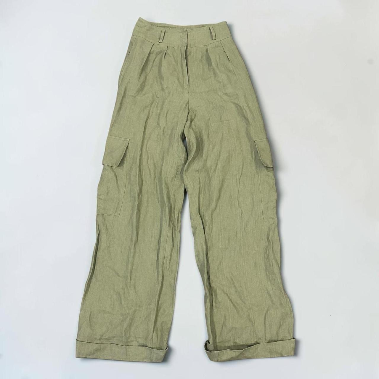 Hevron women's preloved designer green and khaki chic minimalist techwear trousers
