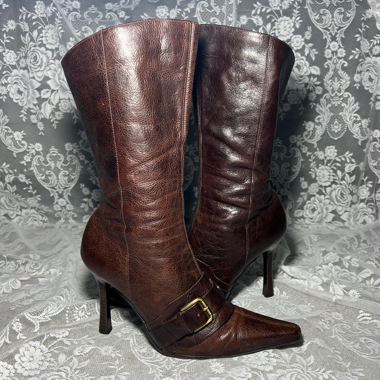 Brown vintage midcalf western boots size 6 / 39... - Depop