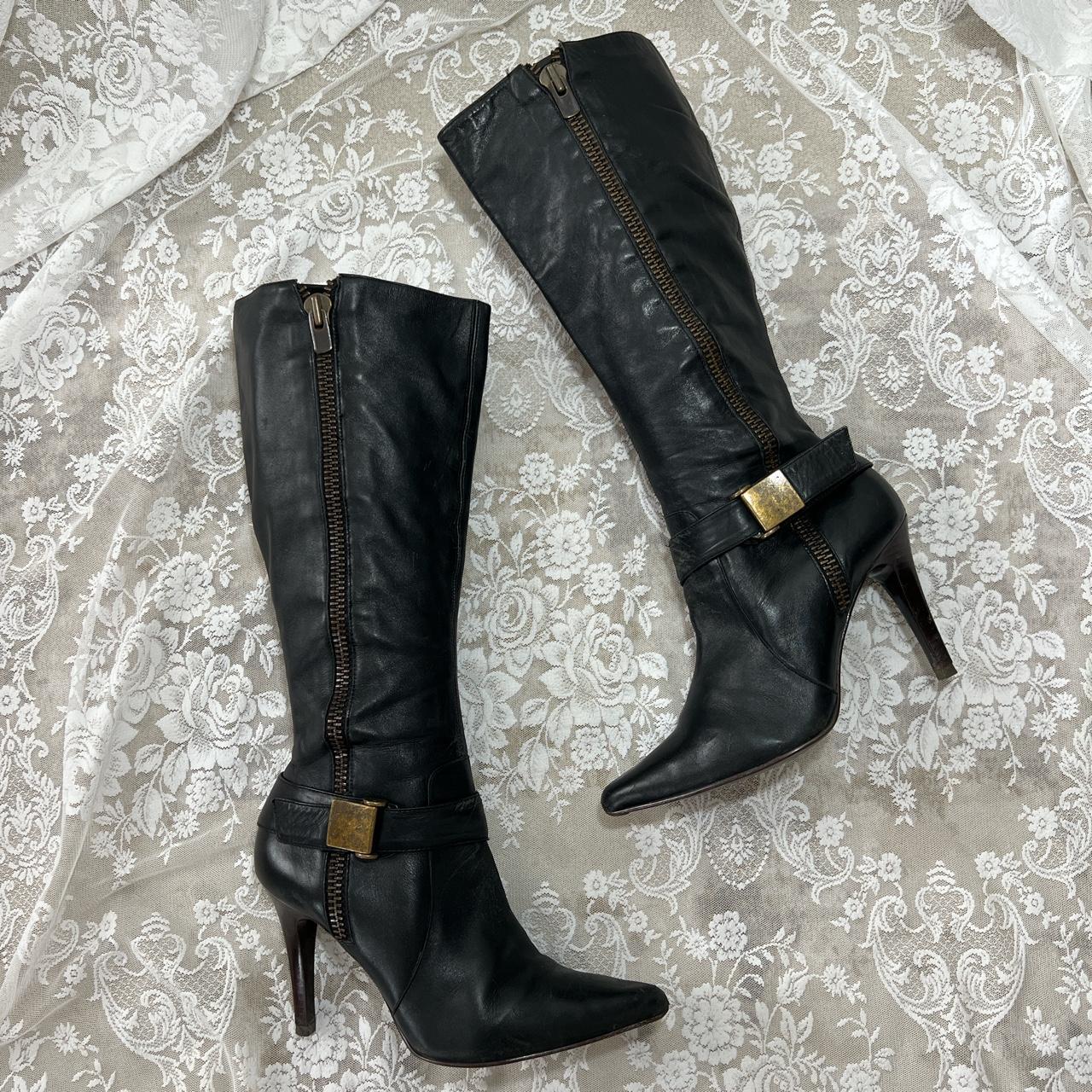 Vintage Black Leather Faith Boots size 6 / Eur 39... - Depop