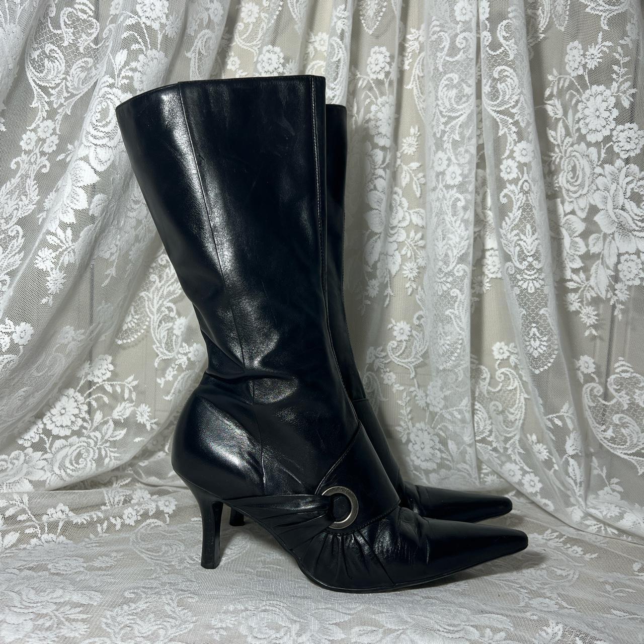 Vintage Faith Leather Mid Calf Boots size 4 / EUR 37... - Depop