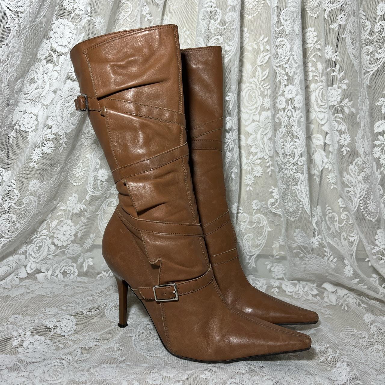 Vintage Leather Tan Mid Calf Boots size 5 / EUR 38 Depop