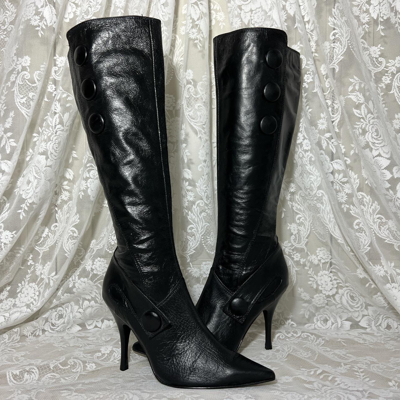 Vintage Black Leather Knee High Boots Size UK 4 37. Depop