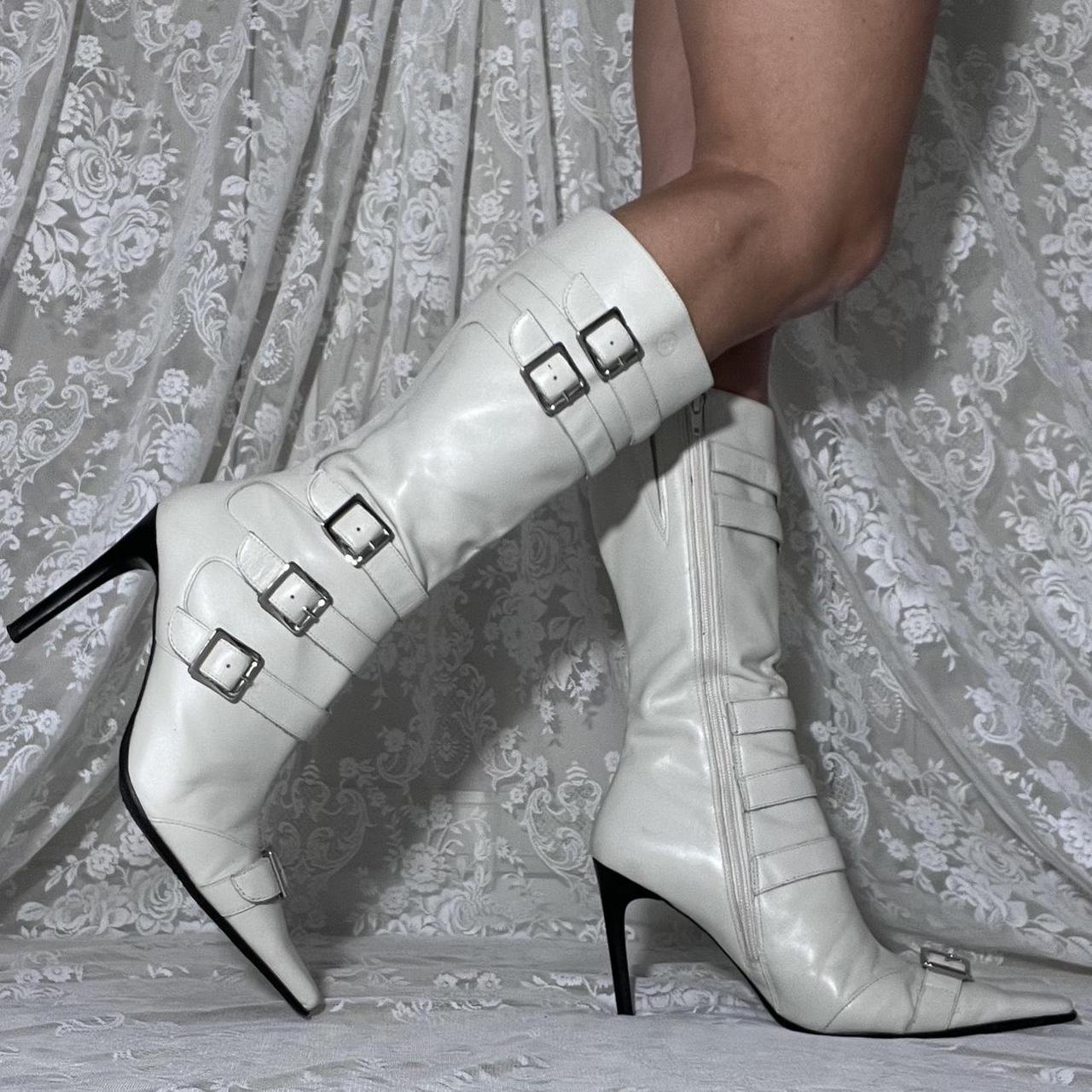 Vintage White Bronx Buckle Boots Uk 6 / EUR 39... - Depop