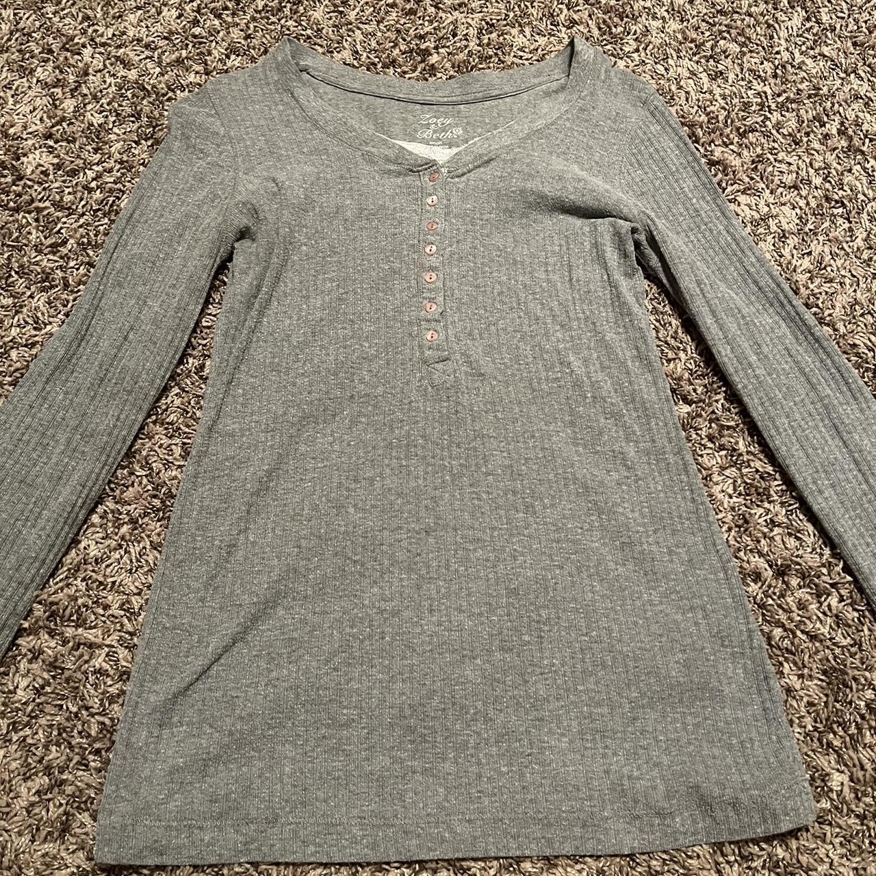 Grey henley top with white lace Brand Zoey and... Depop