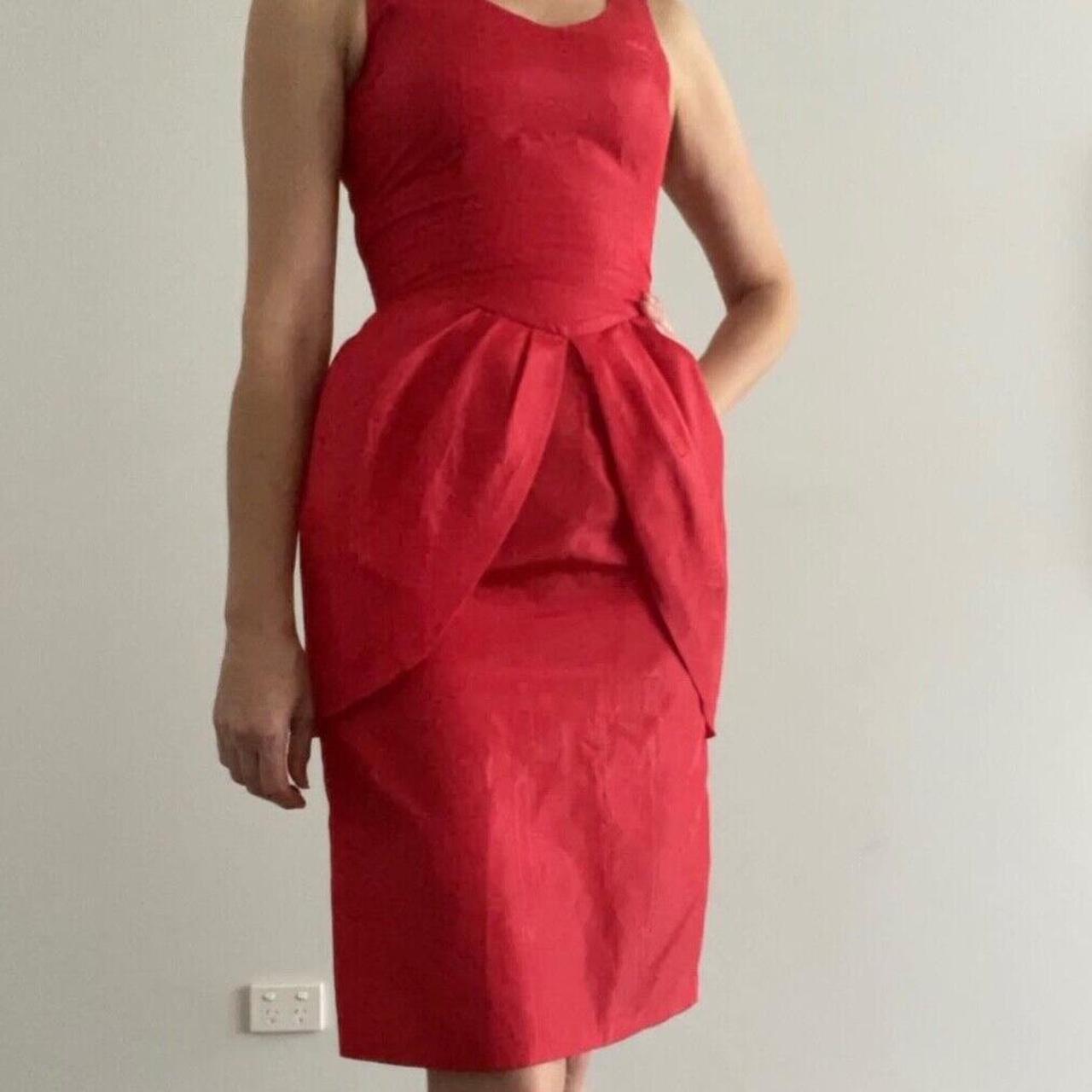 Vintage 1980s 80s Dress Red Taffeta Formal Depop