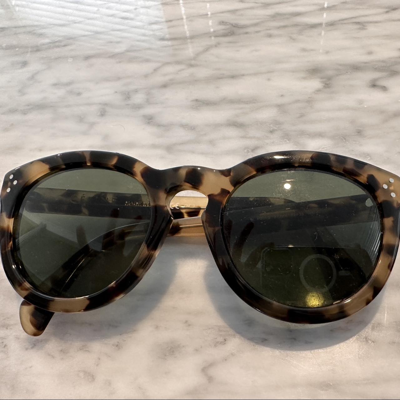 CELINE Women's Khaki and Brown Sunglasses Depop