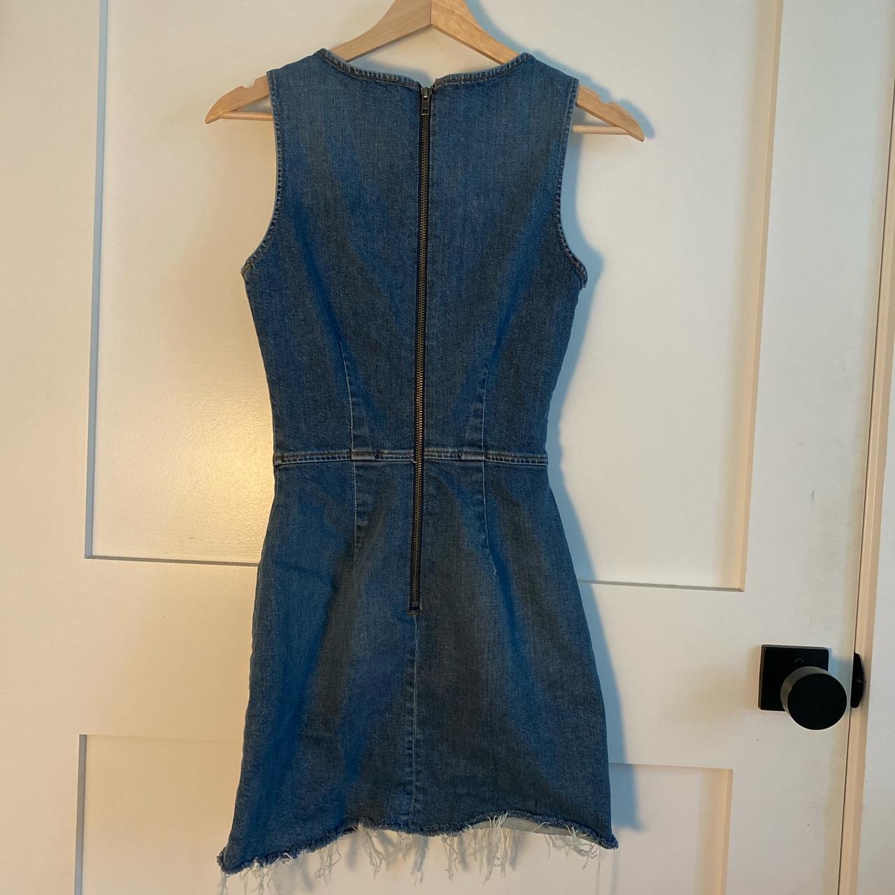 Denim mini dress from Reformation. Size 0 super cute... - Depop